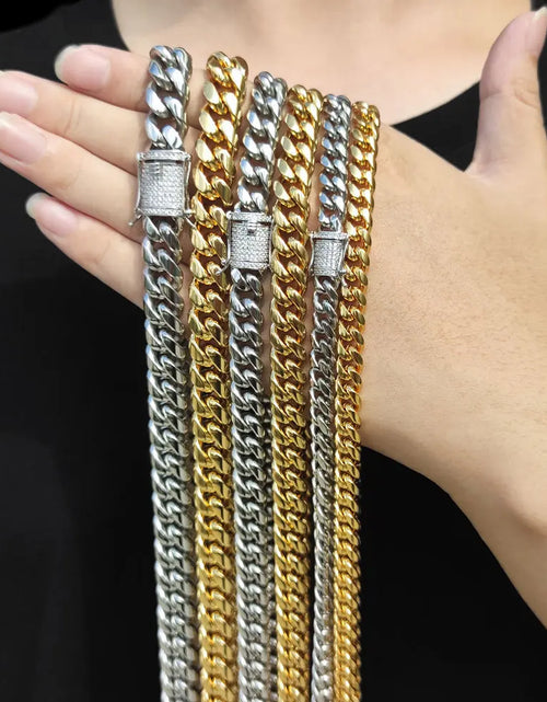 Load image into Gallery viewer, Drop Shipping Hip Hop Three Times Plated Stainless Steel Jewelry Bling Iced Miami Cuban Link Chain Necklace for Men
