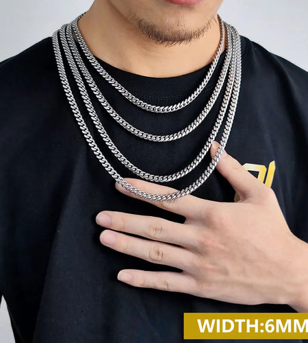 Drop Shipping Hip Hop Three Times Plated Stainless Steel Jewelry Bling Iced Miami Cuban Link Chain Necklace for Men