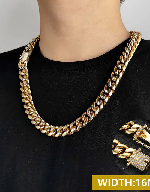 Load image into Gallery viewer, Drop Shipping Hip Hop Three Times Plated Stainless Steel Jewelry Bling Iced Miami Cuban Link Chain Necklace for Men

