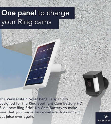 Solar Panel Compatible with Ring Spotlight Cam Plus/Pro/Battery, and Ring Stick up Cam Battery - Includes Barrel Plug with USB C Adapter - 2W 5V Charging (3 Pack, White)
