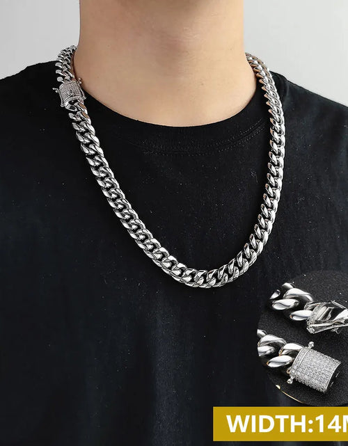 Load image into Gallery viewer, Drop Shipping Hip Hop Three Times Plated Stainless Steel Jewelry Bling Iced Miami Cuban Link Chain Necklace for Men

