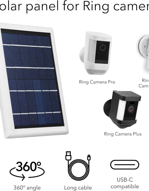 Load image into Gallery viewer, Solar Panel Compatible with Ring Spotlight Cam Plus/Pro/Battery, and Ring Stick up Cam Battery - Includes Barrel Plug with USB C Adapter - 2W 5V Charging (3 Pack, White)
