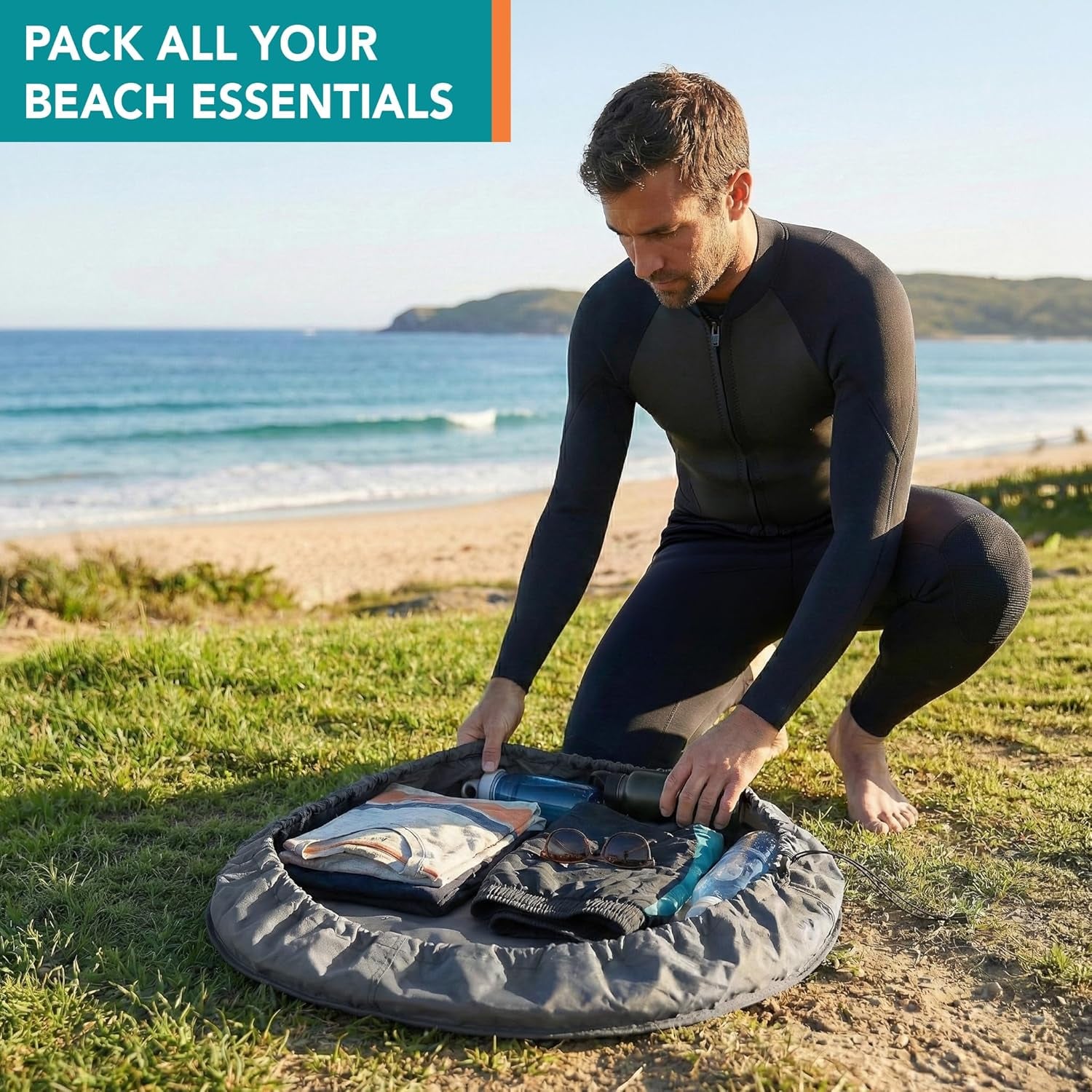 Wetsuit Changing Mat, Waterproof Surf Bag, Drawstring Wetsuit Bag, Surfing Accessories for Kayakers, Dry Bag for Beach, Durable Compact No Leak Mat for Scuba