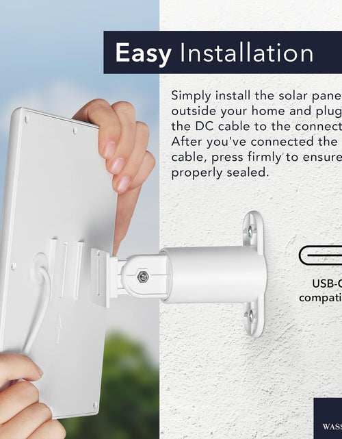Load image into Gallery viewer, Solar Panel Compatible with Ring Spotlight Cam Plus/Pro/Battery, and Ring Stick up Cam Battery - Includes Barrel Plug with USB C Adapter - 2W 5V Charging (3 Pack, White)

