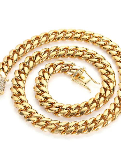 Load image into Gallery viewer, Drop Shipping Hip Hop Three Times Plated Stainless Steel Jewelry Bling Iced Miami Cuban Link Chain Necklace for Men
