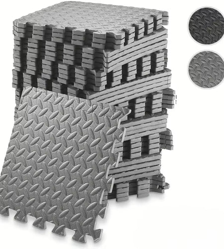 EVA Foam Interlocking Exercise Mat Tiles Extra Thick PVC Gym Flooring for Fitness Yoga Aerobics Non-Slip Black Mat 16Pcs
