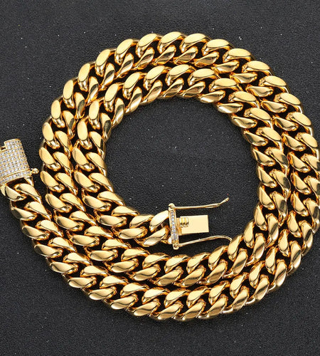Drop Shipping Hip Hop Three Times Plated Stainless Steel Jewelry Bling Iced Miami Cuban Link Chain Necklace for Men